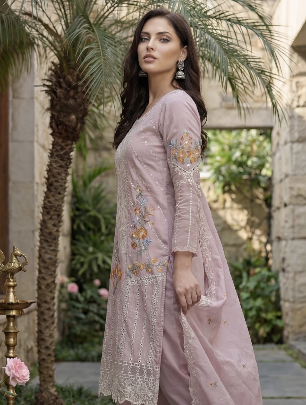 Pure Cotton Kurta Pant Dupatta Set