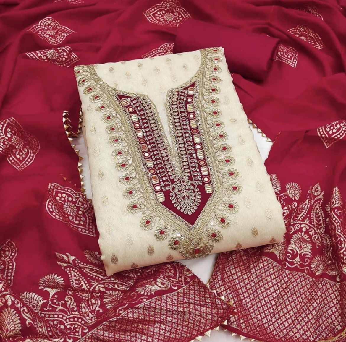 Unstitched Pure Silk Salwar Suit Material